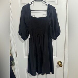 Puff Sleeve Elastic Bodice Flowy Dress